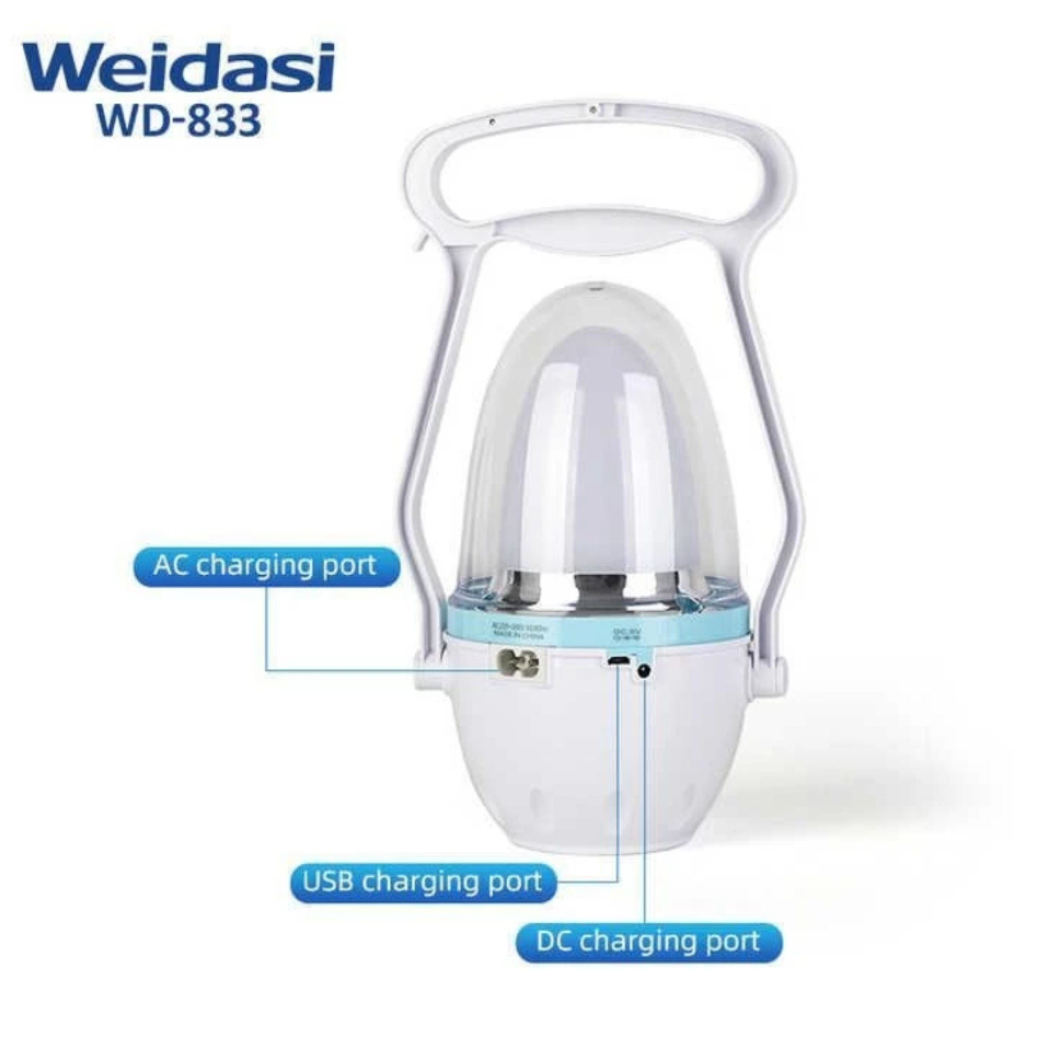 چراغ اضطراری فانوسی ویداسی مدل WD-833 | چراغ شارژی قابل حمل برای سفر و قطعی برق