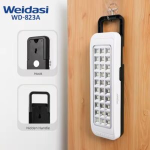 چراغ اضطراری ویداسی مدل WD-823A | لامپ شارژی رومیزی، آویزدار و قابل حمل برای زمان های بی برقی