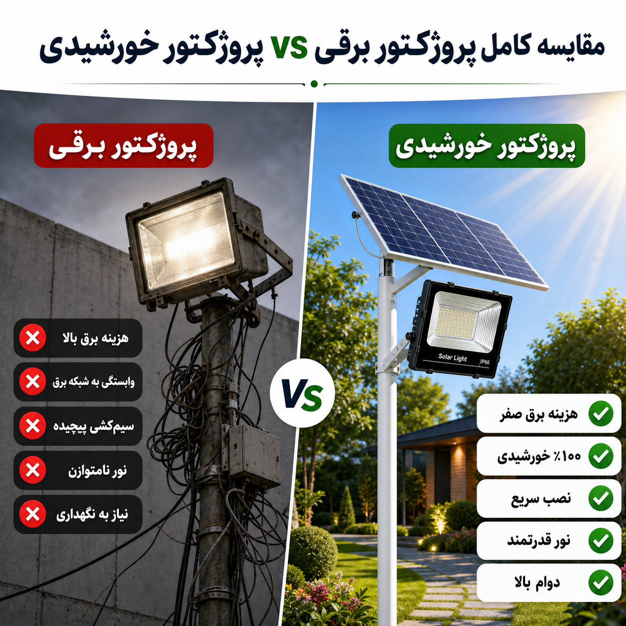 پروژکتور خورشیدی در برابر پروژکتور برقی