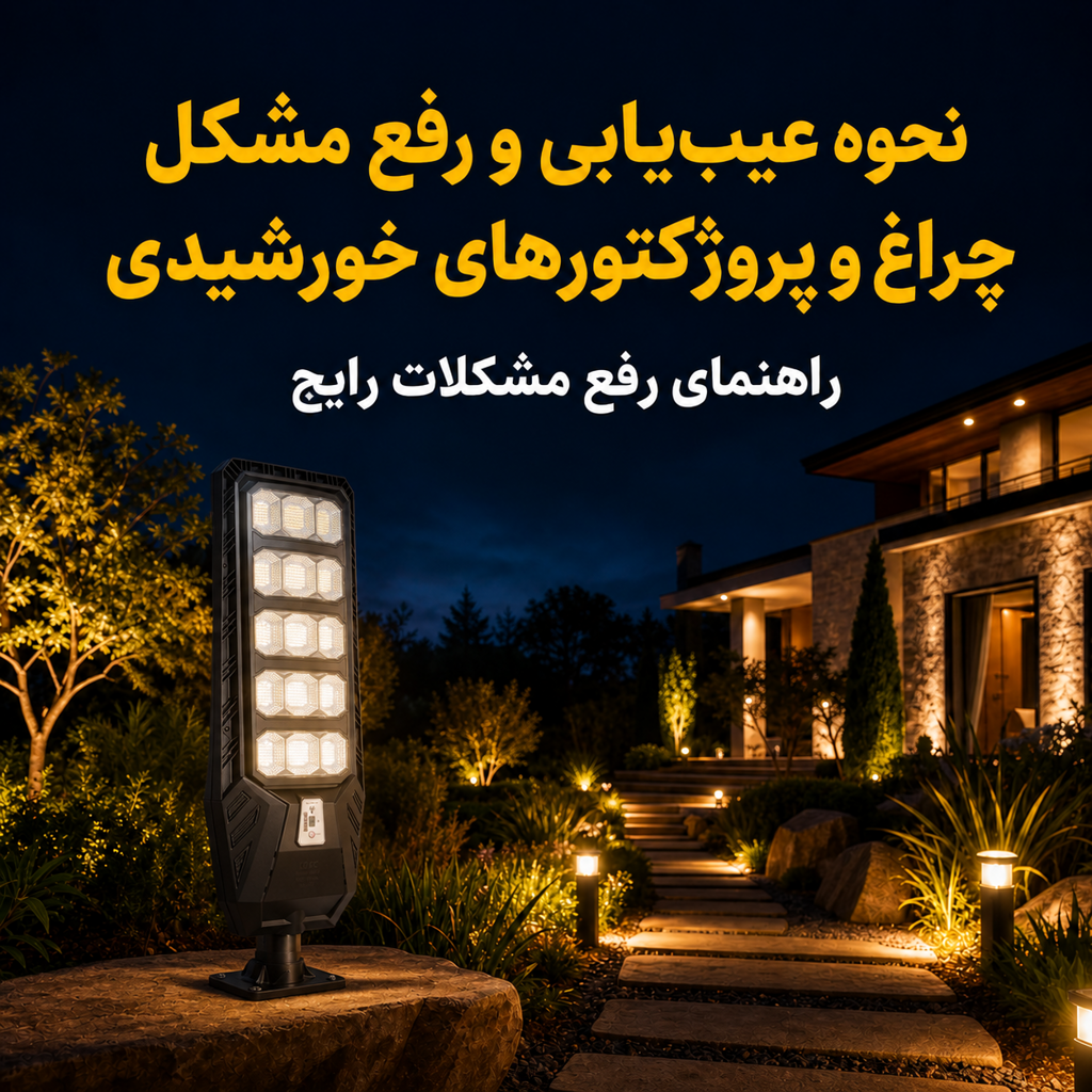 راهنمای کامل عیب‌یابی و رفع مشکل چراغ و پروژکتورهای خورشیدی